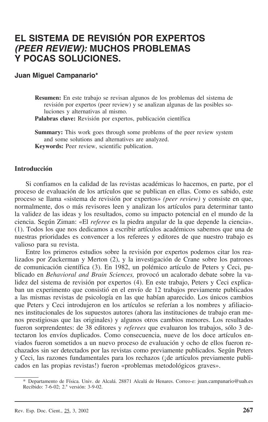 El sistema de revisión por expertos (peer review): muchos problemas y pocas soluciones